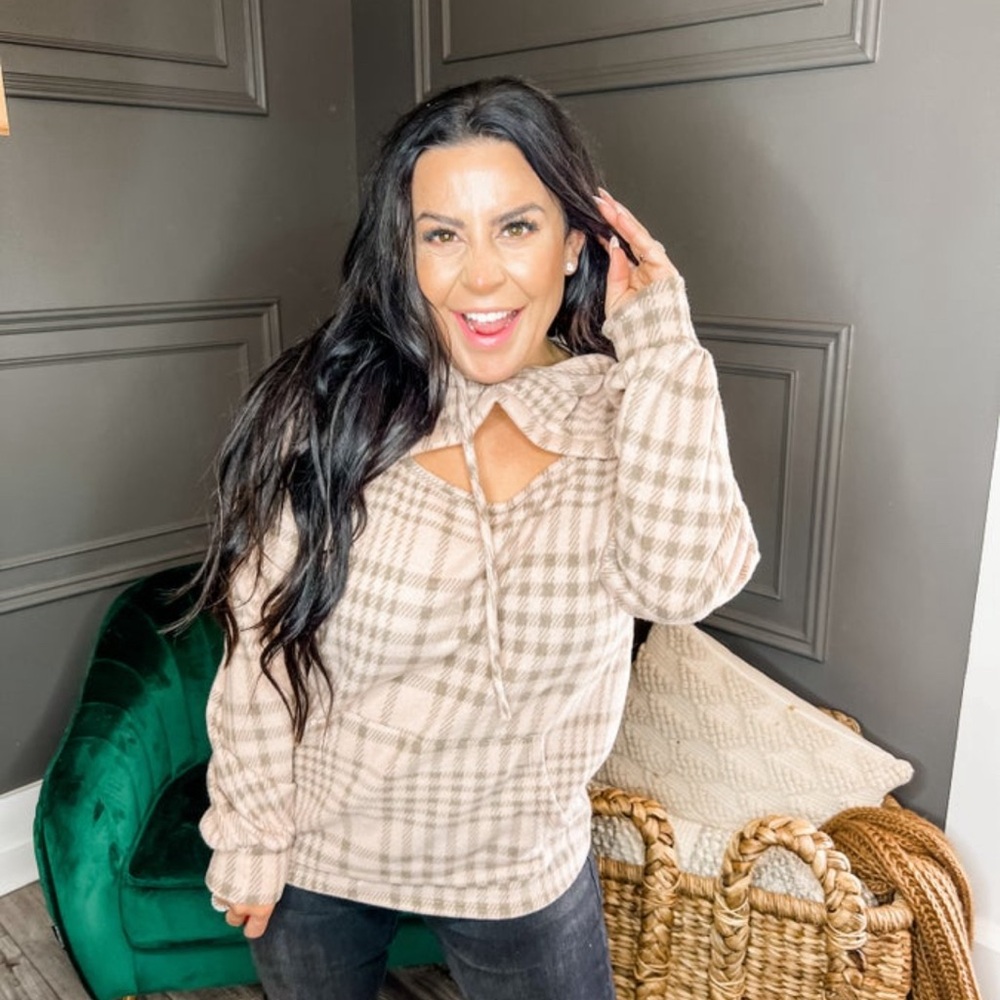 Blush Plaid Peek a Boo Ultra Soft Hoodie